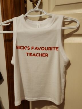 Etsy Women's White Tank Top with Red 'Nick's Favourite Teacher' Print